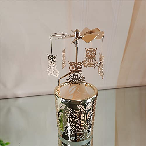 Rotierender Kerzenhalter, Karussell-Teelichter, Kerzenhalter mit Metallaroma, Heimdekoration mit Silberstern-Liebes-Eulenmuster, Geschenk für Hochzeit, Valentinstag, Braut, Frau, Geburtstag