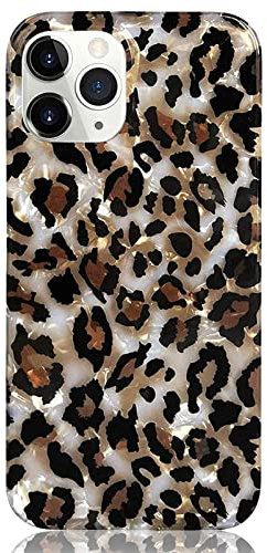 J.west Case Compatiable with iPhone 13 Pro 6.1 inch,Sparkly Animal Leopard Print Pattern Vintage Cheetah Glitter Translucent Clear Soft TPU Slim Protective Phone Case for Women Girls Light Brown