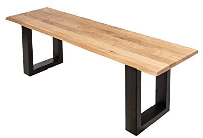 SAM Sitzbank 140x38 cm Enrico, Eichenholz massiv + geölt, schwarz lackiertes Kufengestell Metall, Esszimmerbank, echte Baumkante, Holzbank Massivholz, Baumkantenbank