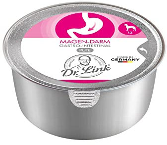 Dr. Link Spezial-Diät Hundefutter Hunde Proteinquelle Pute – Magen, Darm, Verdauung - leicht verdaulich, unterstützt Darmflora & Bauchspeicheldrüse – 10x125g Schale
