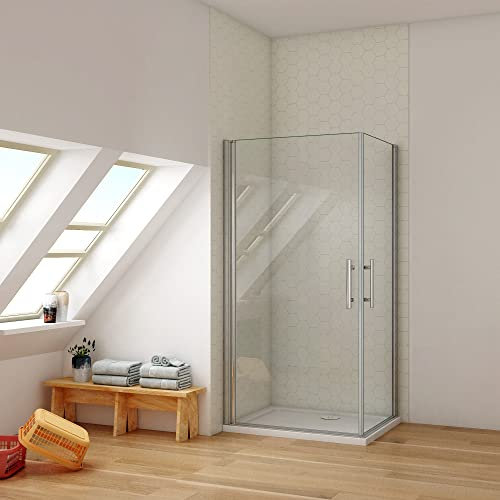Ducha Casa 80x80x195cm Mampara de ducha angular abatible dos hojas, 6mm cristal templado antical, marco de aluminio cromado