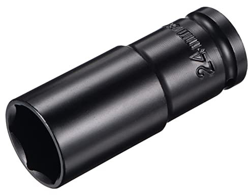 sourcing map 1/2 Drive by 24mm Deep Impact Socket, Heat-Treated CR-V Steel 3.15 Length, 6-Point Metric Sizes