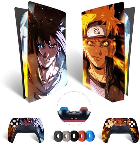 MaD Vision® Extra-Haltbares Skin-Set aus Vinyl für PS5 Disc + 5 Paar Aiming Rings | Kratzfestes Aufkleber-Set für Playstation 5 + 2 Controllers – für Sasuke|Naruto Design
