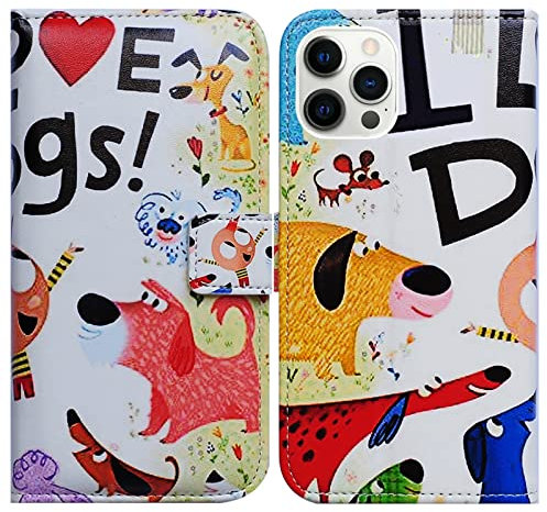 Bcov iPhone 14 Pro Max Case, Colorful Cute Dogs Leather Flip Phone Case Wallet Cover with Card Slot Holder Kickstand For iPhone 14 Pro Max