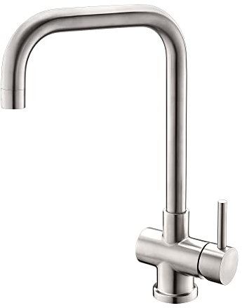 LAXARA® | FINESSES Küchenarmatur aus massivem Edelstahl 304 | Wasserhahn Edelstahl | Hochdruck - Edelstahl gebürstet | Designt für moderne Küchen | LongLife-Keramikkartuschen