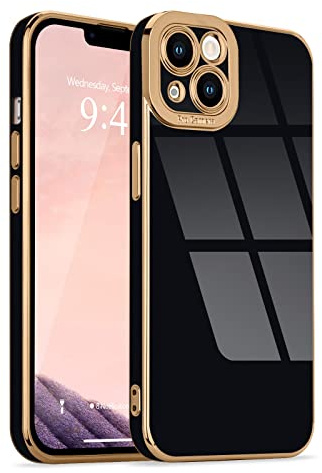 Lafunda for iPhone 14 Case Luxury Bling Plating, Black | Full Camera Protection Soft TPU Bumper, for Women Gilrs Simple Slim Anti-Scratch Shockproof Protective Cover