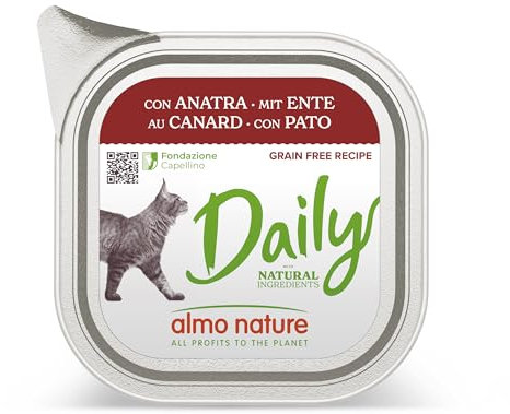 Almo Nature Daily, Nassfutter für Erwachsene Katzen mit Ente - 100g, 32er Pack