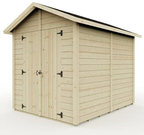 Everest Security Shed with Apex Roof and Double Door - 8ft x 6ft | Untreated, High Grade Scandinavian Redwood Smooth Planed Timber, 12mm Thickness, 32mm Framework