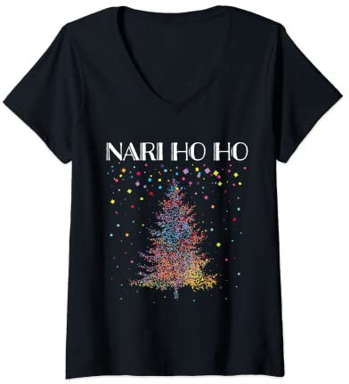 Damen Nari Naro Karneval Konfetti Jeck Christbaum Weihnachtsbaum T-Shirt mit V-Ausschnitt