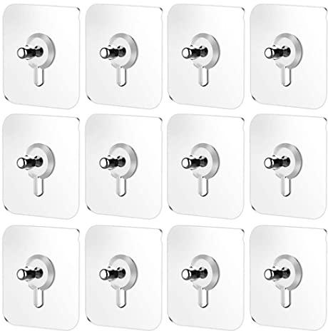 EdirFtra Ganci a Vite autoadesivi 12 Pezzi, Chiodi autoadesivi appesi, Gancio a Vite Montato a Parete Libero Punch, Trasparente Senza Chiodi Trapano Ganci Impermeabili, 6x6cm
