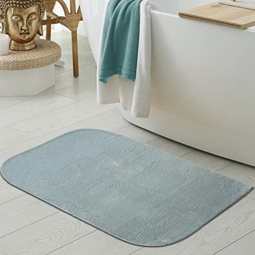 Waschbarer Badezimmer Duschvorleger-Teppich • runde Ecken • in blau, 80x120 cm