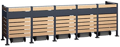 WESTMANN 5er Mülltonnenverkleidung Planum | Metall 400x80x120 cm Grau/Braun | Mülltonnen Sichtschutz & Mülltonnenbox für 5 Mülltonnen