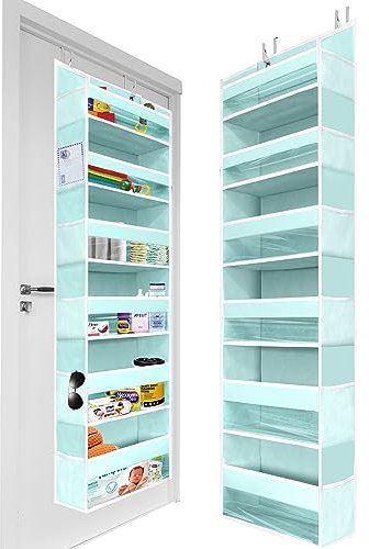 HOMELUX THEORY UPGRADED 1 PC Over the Door Organizer 55x14x6.7, 6 Large Capacity Front & 12 Side Pockets, Over Door Organizer Hanging Storage Organizer, Versatile Baby Closet Organizer - Baby Blue