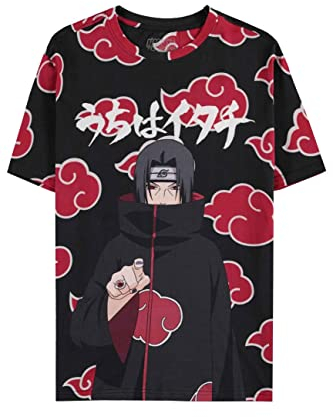 Naruto Shippuden T Shirt Itachi Clouds Nue offiziell Unisex Schwarz Allover M