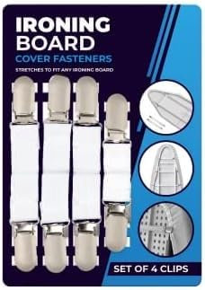 Romaxx Premium Ironing Board Cover Clips Fasteners to Keep Cover Flat and Secure on The Board Elastic Brace Straps Laundry Home Set OF 4 Clips (White)