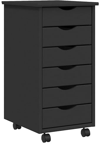 vidaXL Rollschrank, Rollcontainer mit 6 Schubladen, Kommode Schubladenschrank mit Rollen, Büroschrank Aktenschrank Rollwagen, Grau Massivholz Kiefer