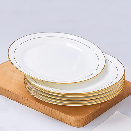 Runder Speiseteller,Weißer Speiseteller Mit Goldrand,Westliche Gerichte,Steak, Pasta, Pizza, Restaurant,Bone China Weißer Speiseteller,Flacher Teller,Dessertteller,6 Stück Porzellanteller Speiseteller