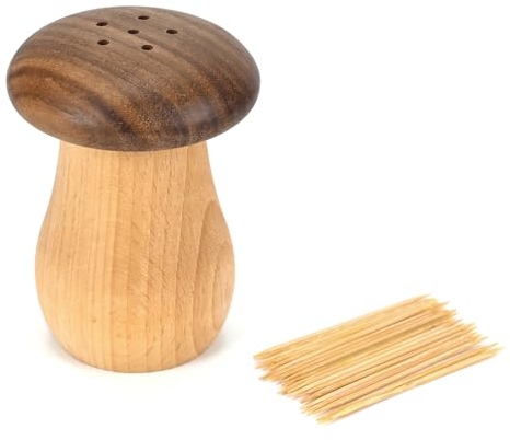 LUUFAN Niedlicher Zahnstocherhalter aus Holz, Pilzform, Zahnstocherspender, Behälter für Zuhause, Küche, Restaurant, Bar, Zubehör (mit Zahnstochern)