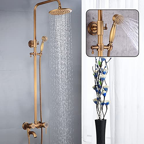 Système de douche, pommeau de douche à effet pluie avec pommeau de douche et douchette à main, cuivre, barre de douche réglable, 85 x 36 x 14,8 cm
