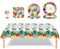 Yayafunfun Service de table 69 pièces flamant rose hawaïen – assiettes, tasses, serviettes, nappe pour l'été, la plage, la piscine, la fête sur le thème de la mer