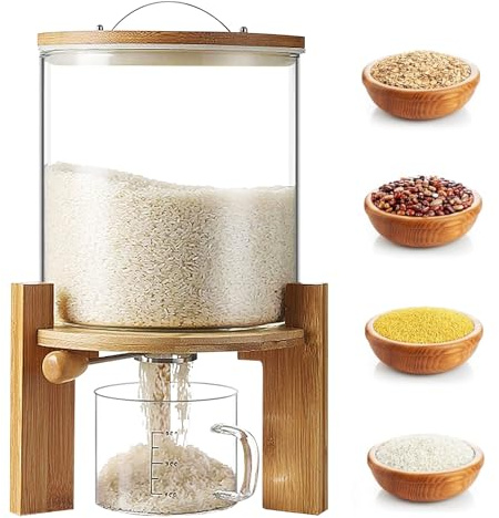 VFDZ Dispensador de Arroz con Taza Medidora, Dispensador de Cereales (5L) | Dispensador de Legumbres Con Tapa Hermética, Recipientes Herméticos Alimentos para Organizadores Cocina