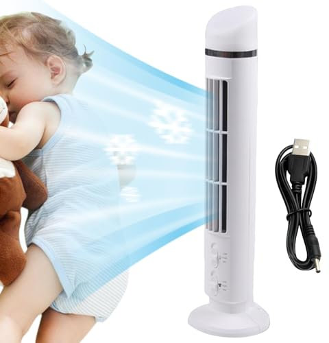 ventilador de torre para escritorio, ventilador de torre alimentado por USB para escritorio, ventilador de verano, ahorro de espacio, 2 ajustes de velocidad para sala de estar