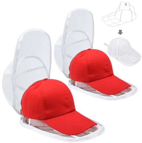 ZDDGNNCap Waschmaschinen Form,Zusammenklappbares Cap Washer für Baseballkappen,Baseball Cap Waschen Form,Baseballkappe Waschform mit Netzkäfig für Waschmaschine & Geschirrspüler 2 Stück (Weiß)