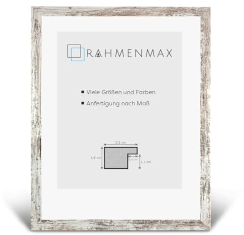 RahmenMax Skane Puzzlerahmen Bilderrahmen Posterrahmen 33x48,5 cm für USA und England Formate Weiß Vintage Shabby Chic mit Antireflex Kunstglas