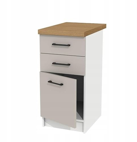 Unterschrank mit Arbeitsplatte und Schubladen 40 cm - hohe Qualität - zum Selbstaufbau - ideal für den Einbau von Backöfen (Kaschmir/Arbeitsplatte Steineiche)