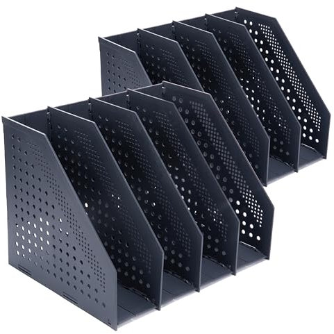 FRETONBA Faltbarer Stehsammler A4, 2er-Pack Aktenmagazinhalter mit 4 Fächer, Schreibtisch-Organizer für Büro-Organisation und Aufbewahrung, Schreibtisch-Organizer für School Office, Dunkelgrau