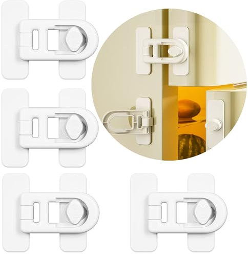 Oruiiju 4 Pack Childproof Refrigerator Lock,for Fridges, Cabinets, Drawers,Using 3M Adhesive-no Tools Need or Drill(White)