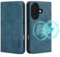 VS VISOUL Hülle für iPhone 16,Schutzhülle Echt Leder Schützt vor Stoß Kartenfach Magnetverschluss Stand klappbar handyhülle Handytasche Etui Case Blau A