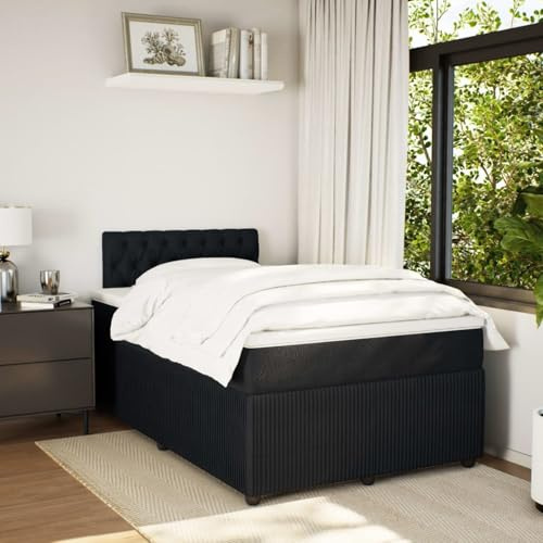 IKAYAA Boxspringbett 120x190 mit matratze und Topper Bett 120x190 mit matratze und lattenrost Polsterbett Einzelbett Schlafzimmer-Schwarz-120 x 190 cm