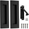 Malimali Sliding Door Handles and Edge Pull Set, 150mm Stainless Steel Recessed Flush Door Handles Hardware Finger Pulls for Pocket Door Closet Door Barn Door (Matte Black)