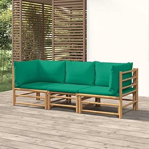 ShGaxin Garden Furniture 3155151 Ensemble de meubles de jardin 3 pièces en bambou avec coussins Vert