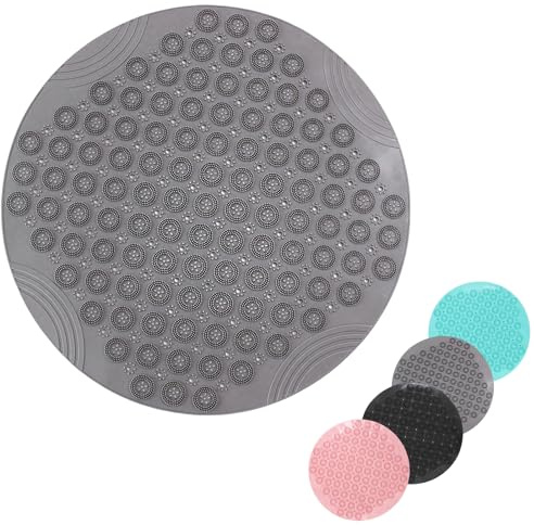 Dusche Badematte 55x55cm, Extra Runde Duschmatte Anti Schimmel Badematten Grau, rutschfeste Badematte für Wanne, Duschmatten mit Saugtaschen, Ablauflöcher, Maschinenwaschbare Badewannematten