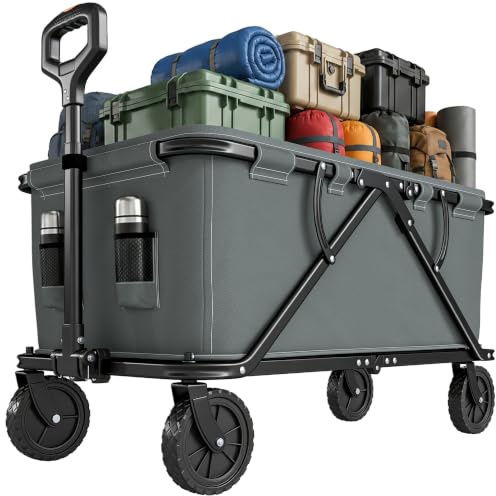 Outsunny Handwagen faltbar, 160 L Bollerwagen, mit Plane, bis 120 kg | Mit Griff, 2 Universalrädern und Lenkachse, Dunkelgrau