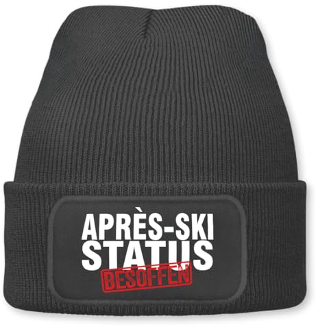 Prozente Momente Apres-Ski Status besoffen | Strickmütze | Wollmütze | Beanie mit Druck | lustige Sprüche | Apres Ski Party Outfit | Schwarz