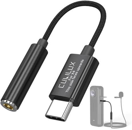 Cubilux MIC Adapter für Insta360 X4, USB C auf 3,5 mm TRRS Mikrofonadapter für Lavaliermikrofone, Externer Audioadapter für Reise Vlogging Streaming Content Creation