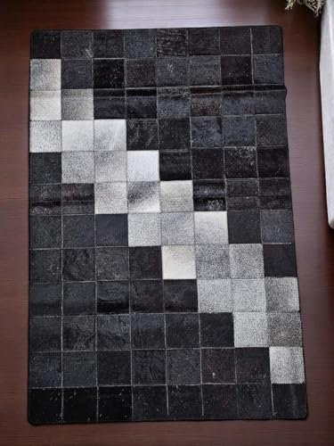 Provellus Patchwork Kuhfell Teppich mit Diagonalstreifen – Echtfell, handgefertigt & pflegeleicht