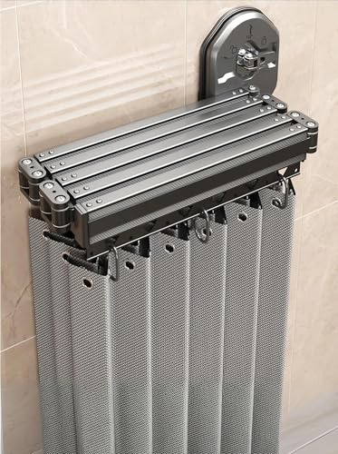 Faltbare Duschvorhangstange 360° verstellbar - Ohne Bohren mit Saugnapf, Rostfrei & Wasserdicht Aluminium Duschstange für Eckdusche, Badezimmer(4-fold 104-140cm)