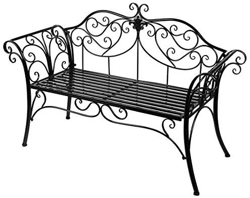 homelikesport Metal Antique Garden Benches Clearance Outdoor wrought iron Bench 2 Seat with Decorative Cast Iron Backrest Iron Cast Aluminium Bench for Garden,Patio, Porch and Yard Max 250kg (Black)
