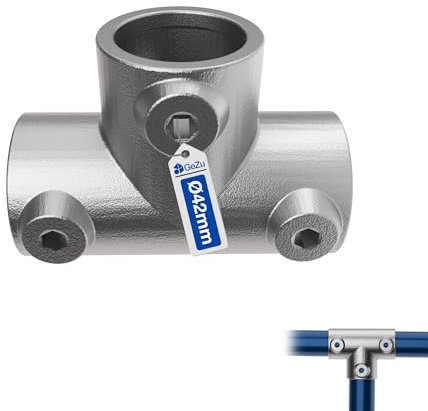 GeZu Impex Long Tee Clamp Ø 42 mm | Hot Dip Galvanised Silver 3 Socket T Tube Clamp Connector Pipe Fitting