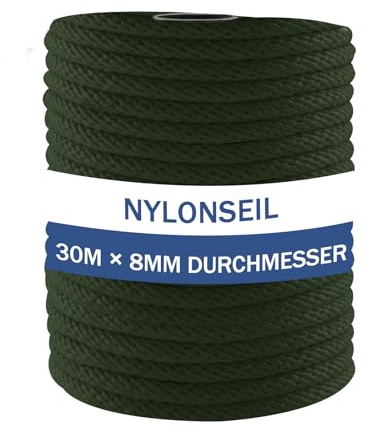 NQ Nylonseil 30m x 8mm Durchmesser, hochreißfestes Tauwerk aus Nylon, wetterfest und UV-beständig, ideal für Camping, Outdoor, Haushalt und Handarbeit DIY (Grün)