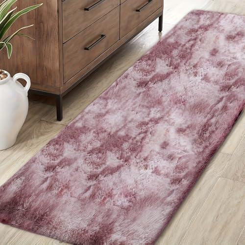 Jyswx Wohnzimmer Teppich Läufer – Waschbarer Rutschfester Fluffy Shaggy Teppich, Weicher Kuscheliger Teppich für Schlafzimmer, Kinderzimmer, Flur und Wohnzimmer, 70x150cm, Rosa Gefärbt