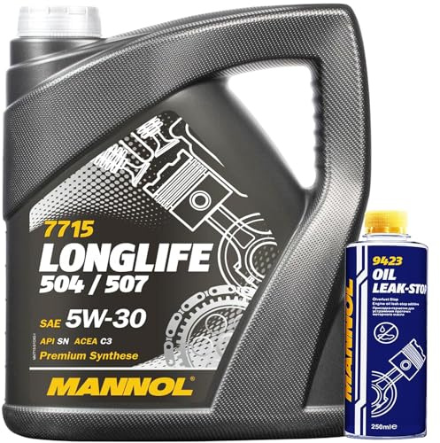 5L Mannol Motoröl Longlife 5W30+250ML Oil-Leak-Stop | SAE 5W-30 504 507 7715 , Api Sn/cf,