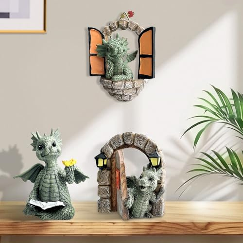 cersaty 3 STK Hof Drachenskulptur, 3 Stile Exquisit und lebensecht Hübsch | Drachen Figuren Gartendrachen für Dekoration von Innenhöfen,Gärten,Rasenflächen,Terrassen,Balkonen Drachen Deko