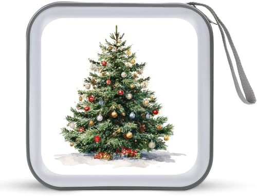 Jubonexis Arbre de Noël avec ornements lumineux étui de rangement CD DVD étui de rangement portable pour voiture, maison, voyage