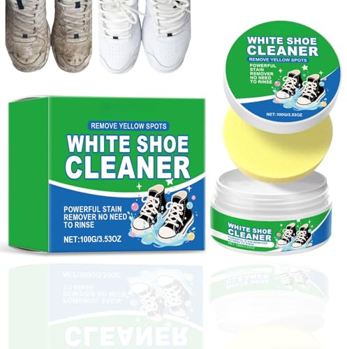 Gerhua 100g White Shoe Cleaning Cream,Multifunctional Stain Removal Cream for Shoe,White Trainer Cleaner,Shoe Decontaminate Solid Paste,Shoe Cleaning Kit,White Canvas Shoe Cleaner,Foam Shoe Cleaner