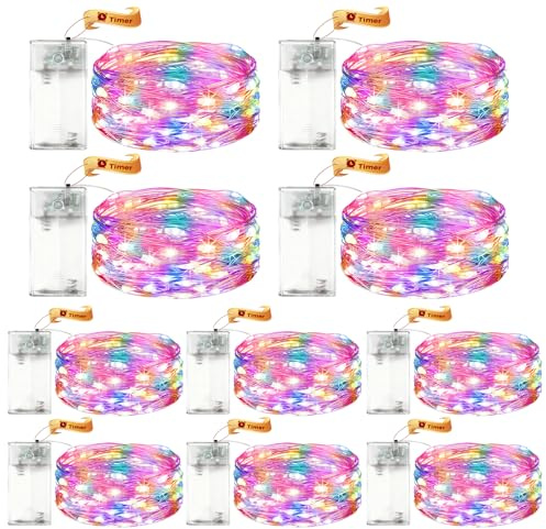 VIKY® 10 Stück LED Lichterkette Batterie mit Timer, 3M 30 LED Micro Kupferdraht Lichterkette Innen Batteriebetrieben, Bunt Lichterkette mit Timer für Hochzeit, Silvester, Weihnachten Innen Dekoration